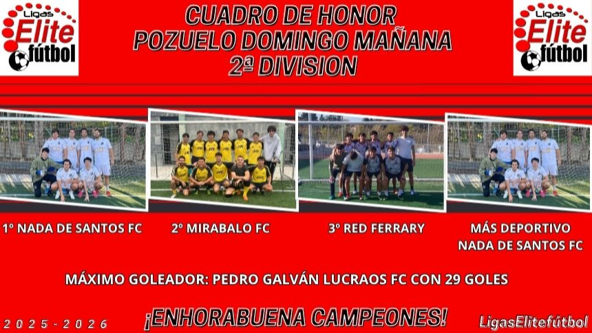 CUADRO DE HONOR. POZUELO DOMINGOS MAÑANA 2ª DIVISIÓN